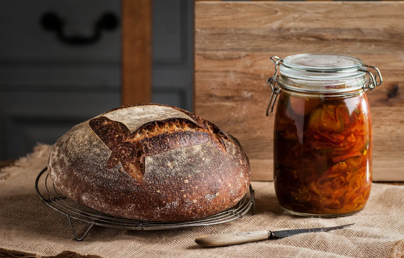 Photo wallpaper bread, knife, Bank, salad