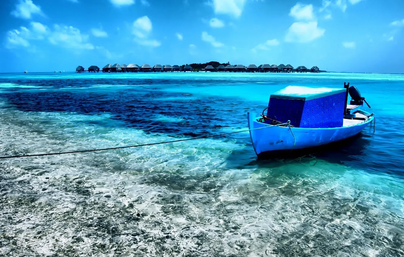 Photo wallpaper tropics, boat, island