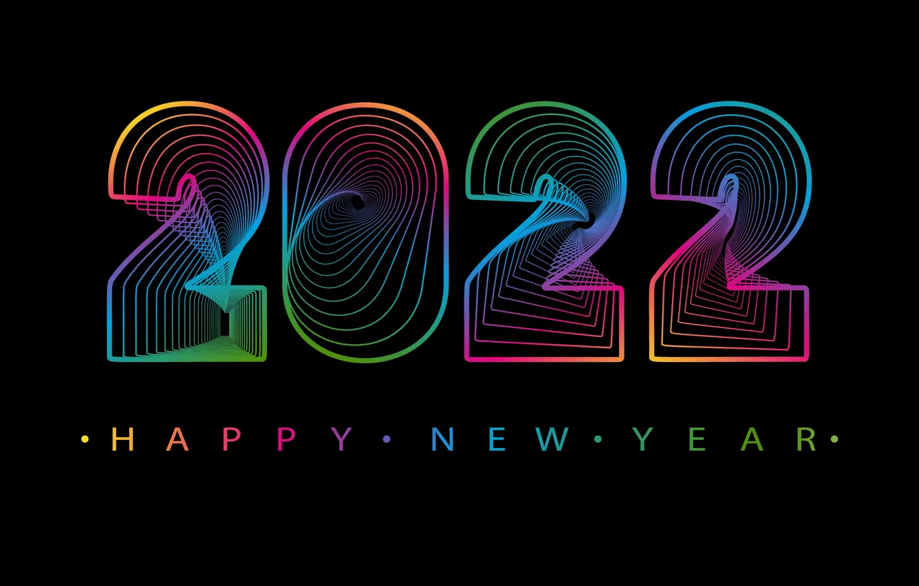 Photo wallpaper colorful, figures, New year, black background, new year, happy, neon, figures