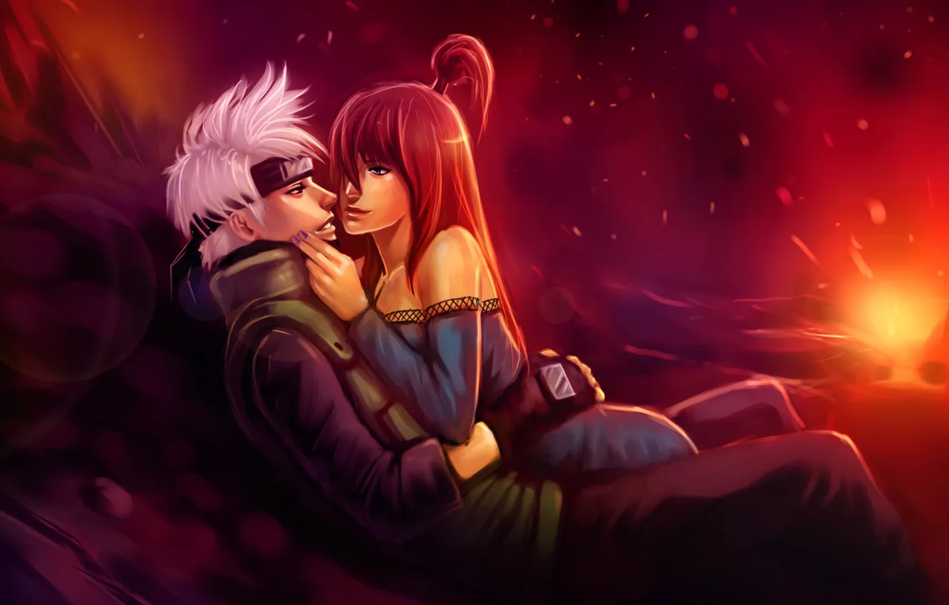 Photo wallpaper girl, smile, hugs, soldiers, lava, guy, Naruto, Naruto