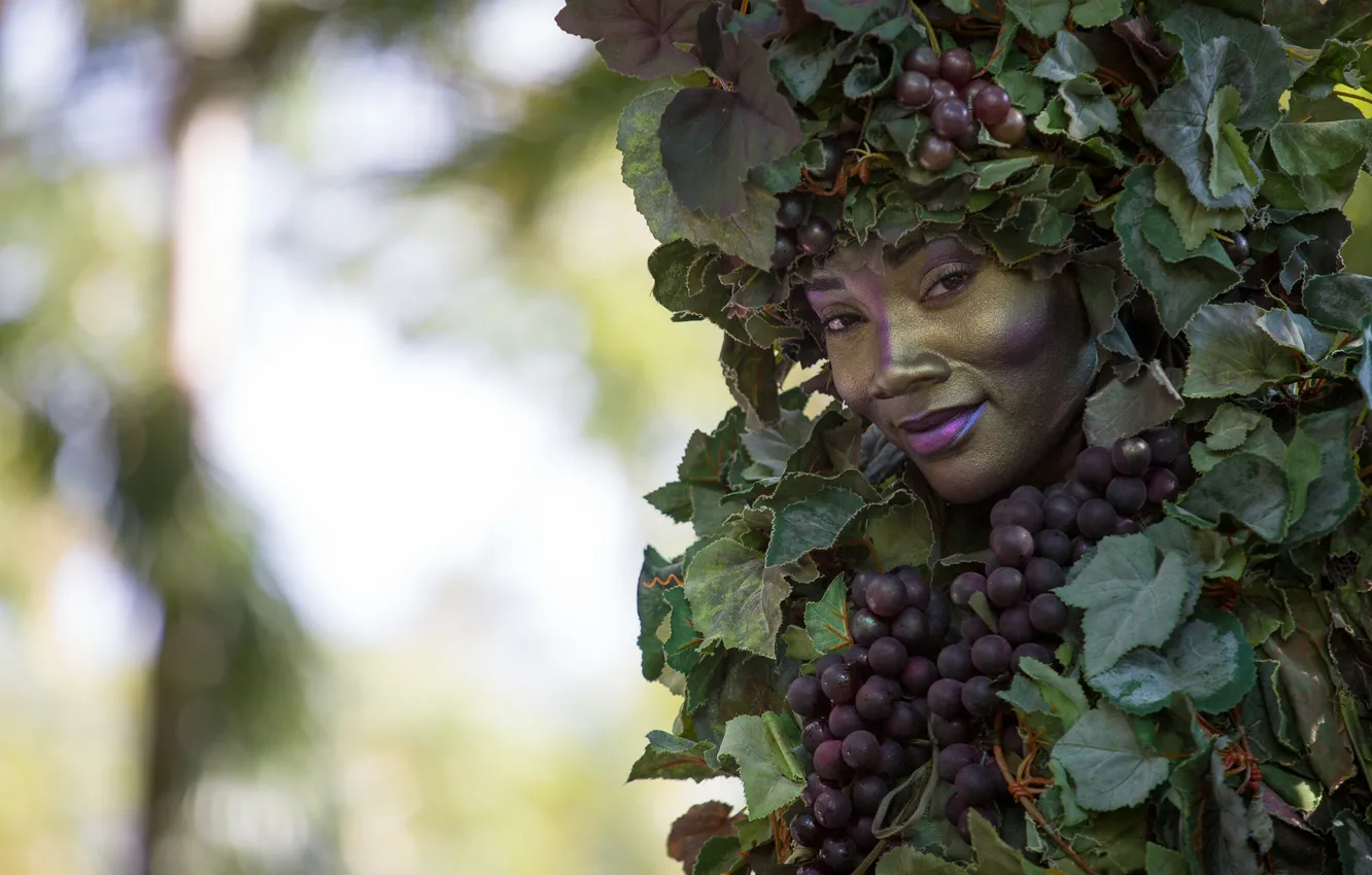 Photo wallpaper girl, background, grapes