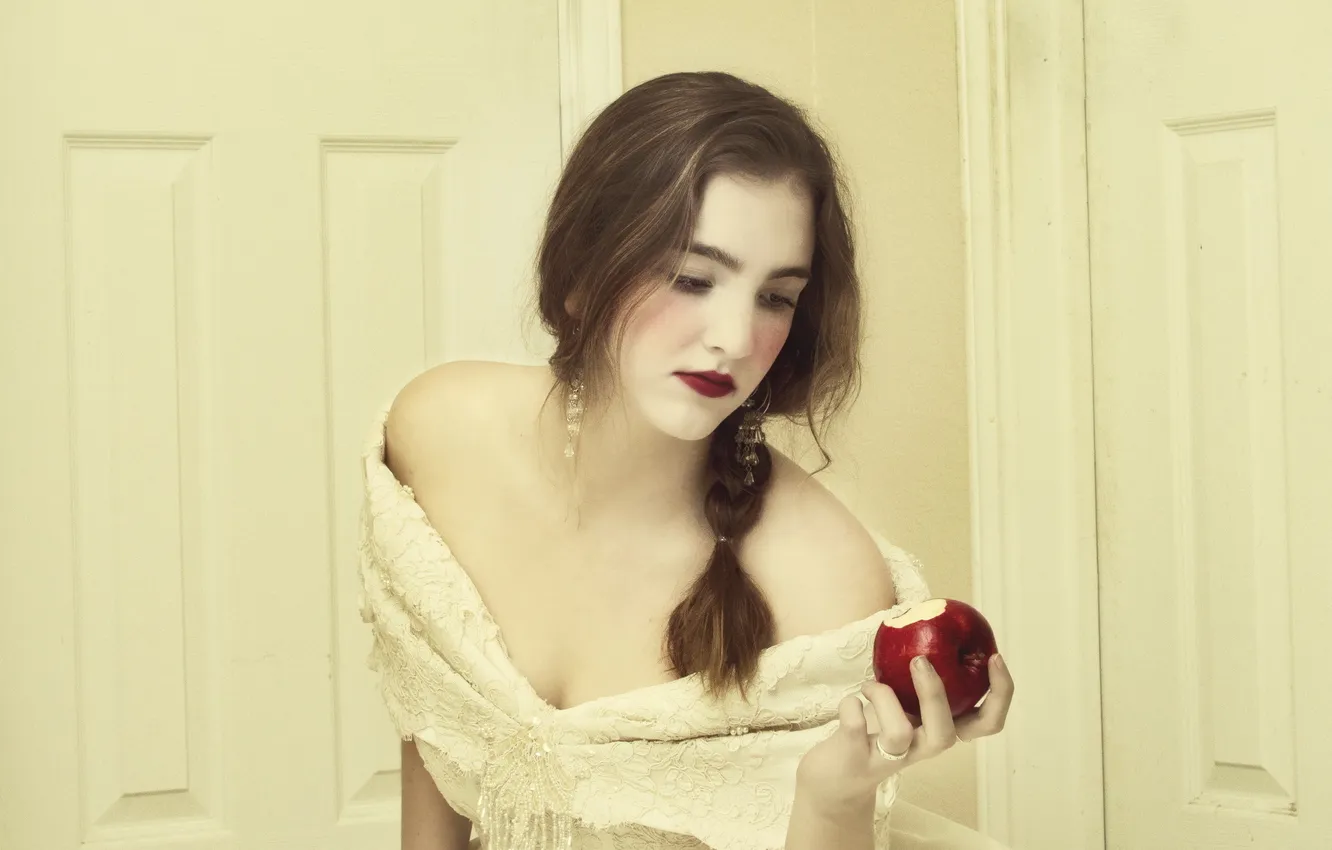Photo wallpaper girl, mood, apples, beauty