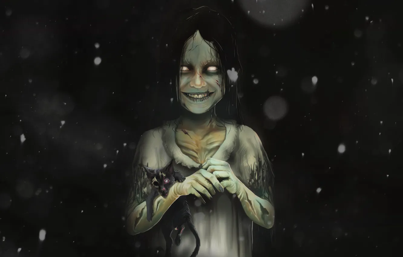 Photo wallpaper smile, death, fear, figure, Ghost, horror, kitty, Ghost