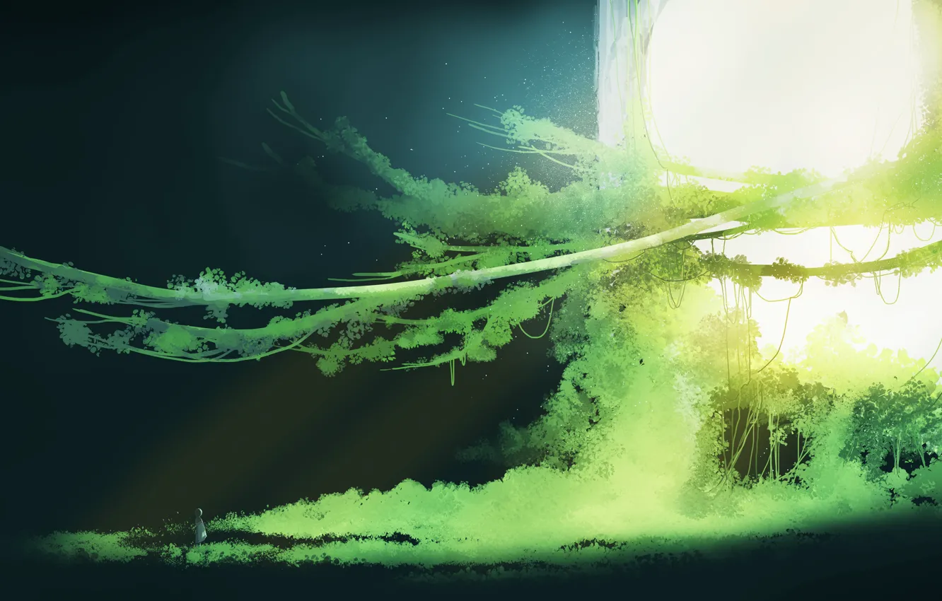 Photo wallpaper greens, light, fiction, girl, pass