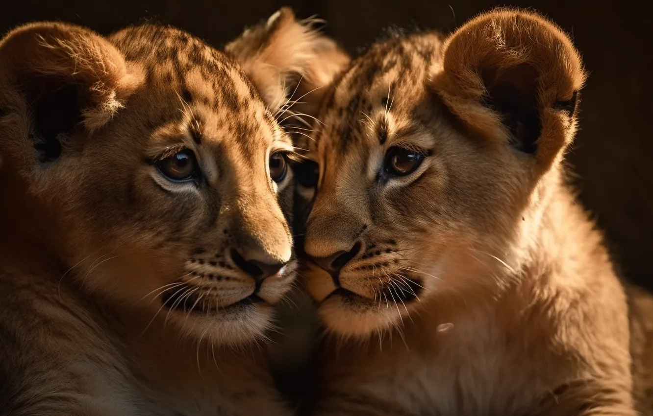 Photo wallpaper look, pose, portrait, Leo, wild cats, face, lion, two lion