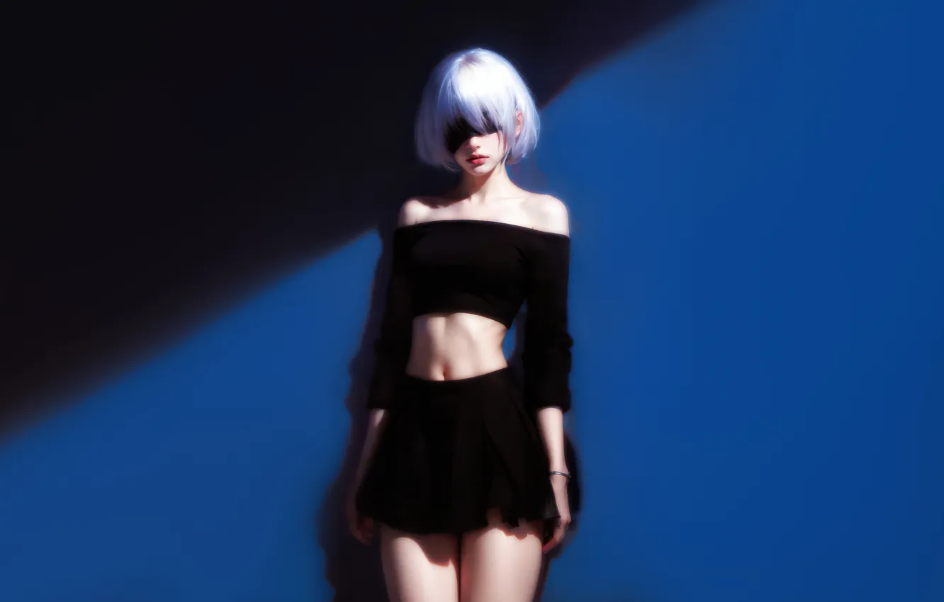 Photo wallpaper dress, midnight, ivory, locks