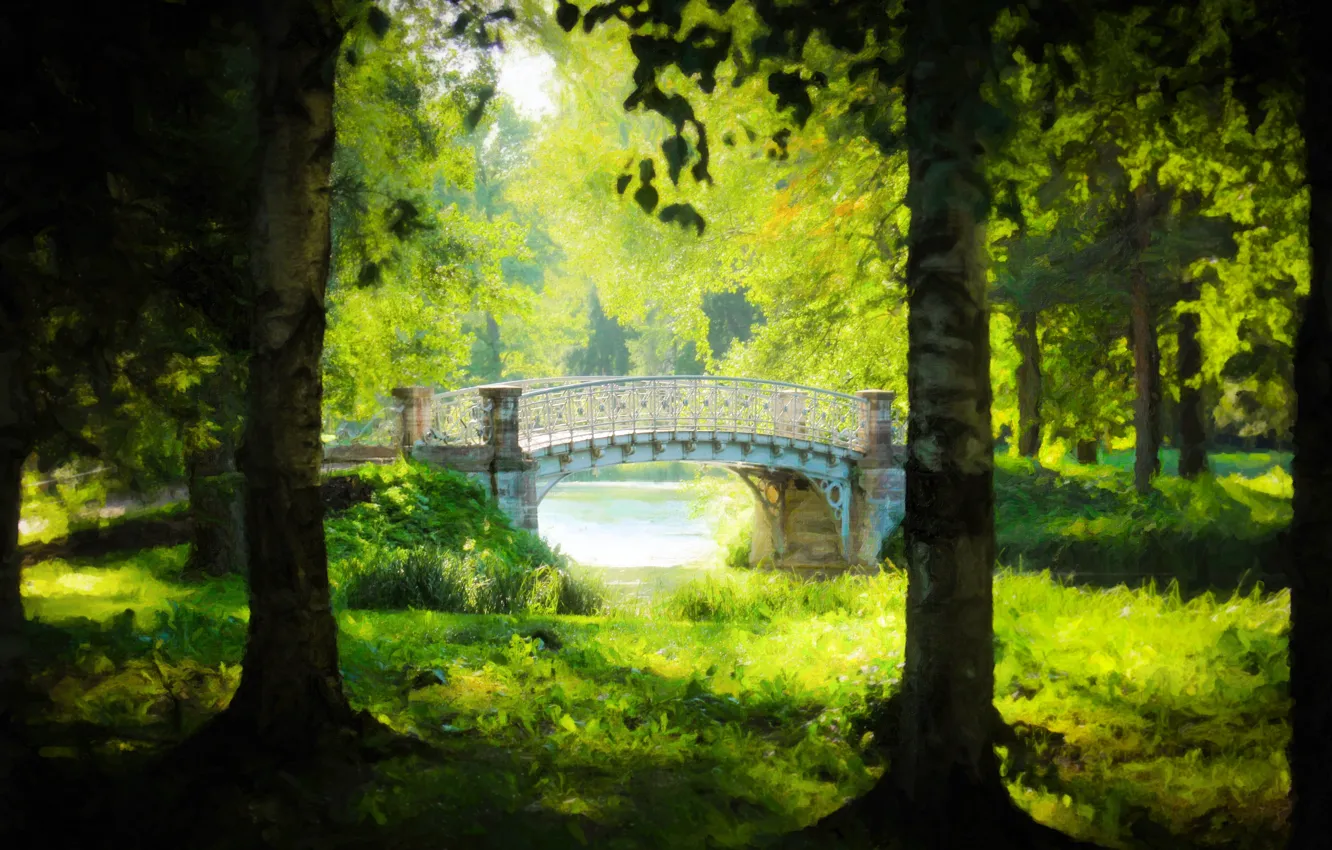 Wallpaper forest, summer, bridge, nature, figure, beauty, tale ...