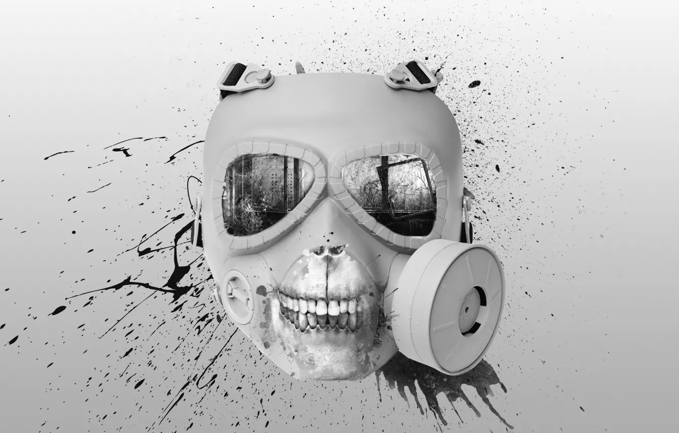 Photo wallpaper skull, gas mask, blots, Stalker, postapokalipsis, area, solid