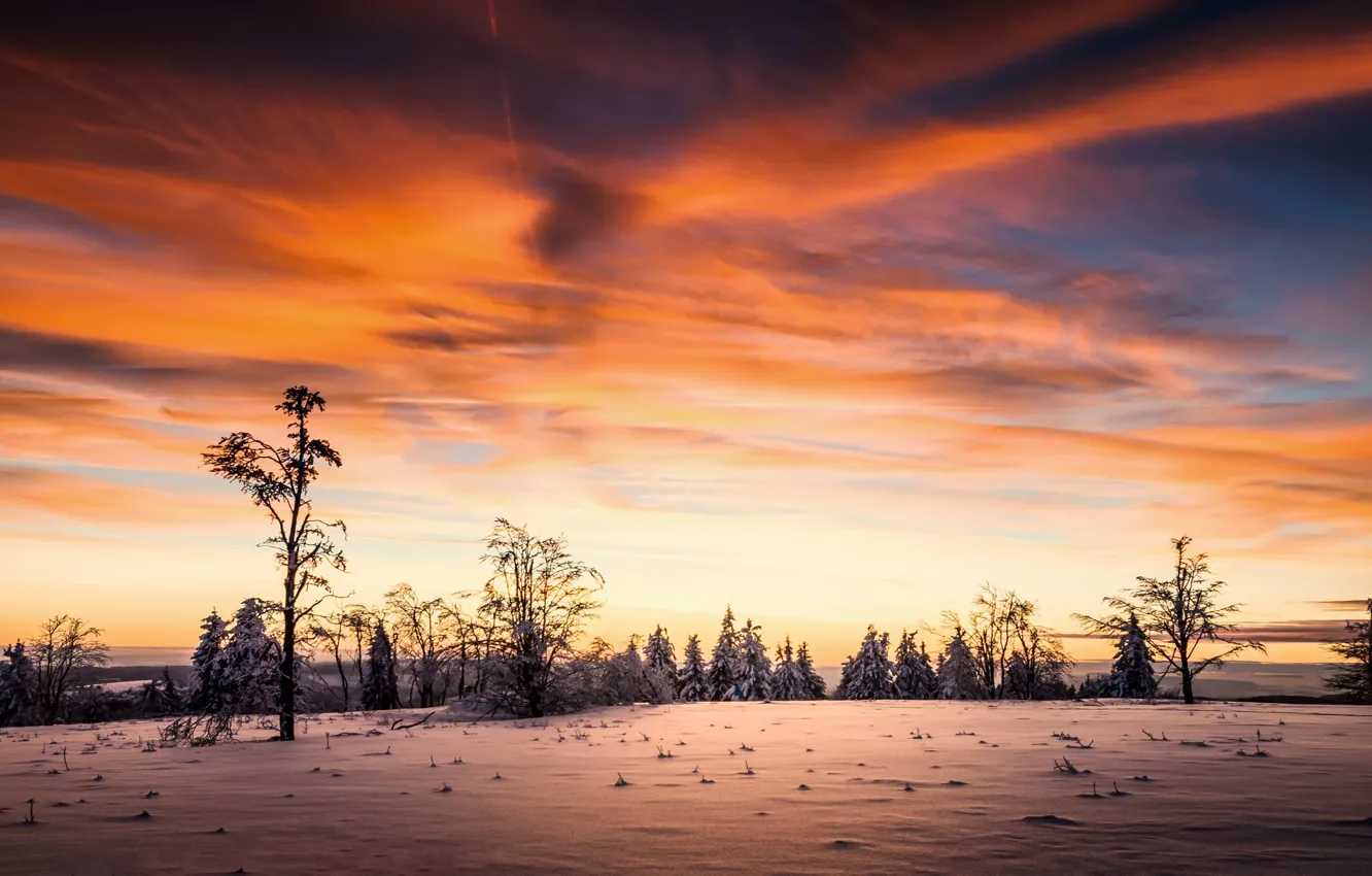 Photo wallpaper winter, the sky, sunset
