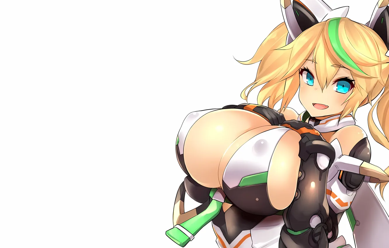 Photo wallpaper girl, sexy, cleavage, blouse, green eyes, long hair, boobs, anime