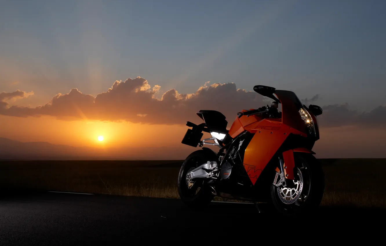 Photo wallpaper clouds, sunset, motorcycle, KTM, rc8, 1190
