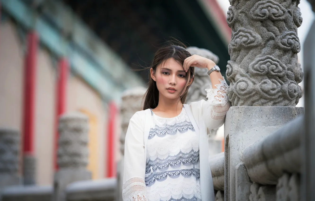 Photo wallpaper look, girl, Asian, bokeh
