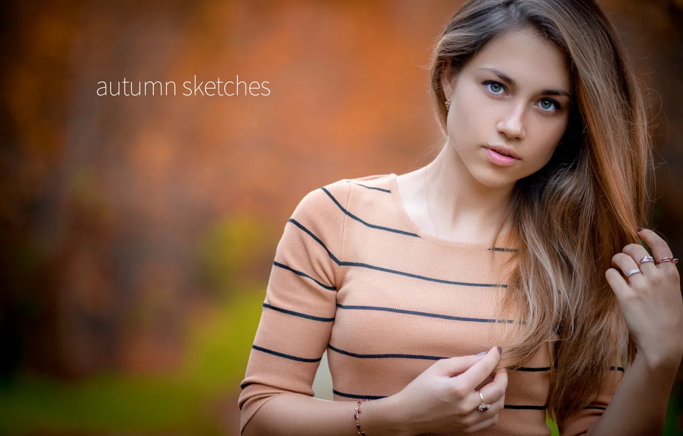 Photo wallpaper look, girl, background, makeup, hairstyle, brown hair, beautiful, bokeh