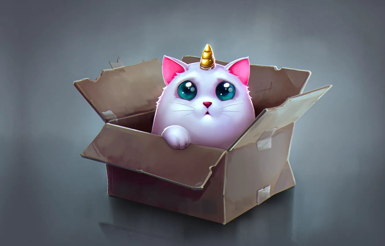 Photo wallpaper anime, art, box, children's, Katya Art, Cat Unicorn