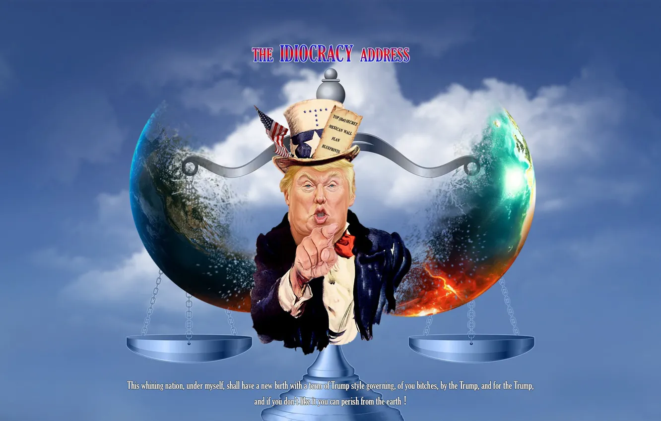 Photo wallpaper clouds, text, The sky, cartoon, humor., Trump