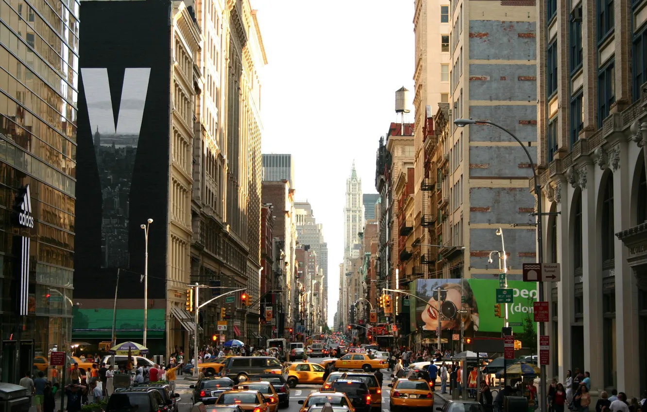 Photo wallpaper skyscrapers, taxi, new York