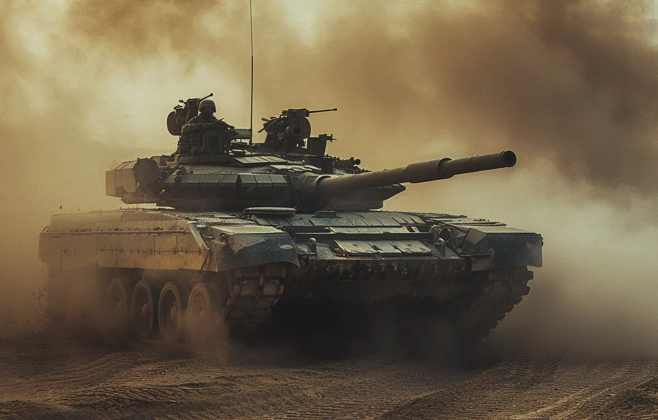 Photo wallpaper dust, tank, tankers, digital art, AI art, The Art of Artificial Intelligence, neural network