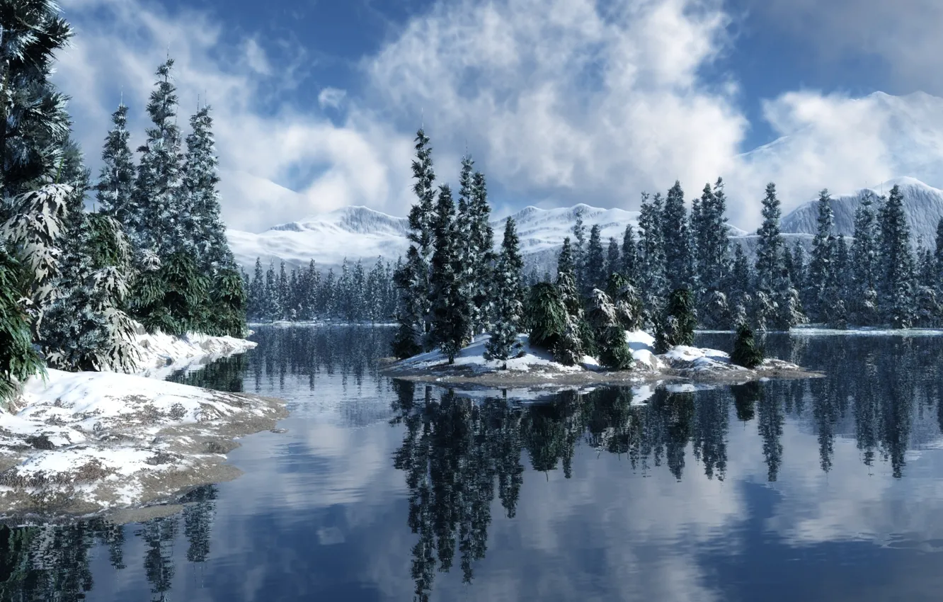 Photo wallpaper winter, river, ate