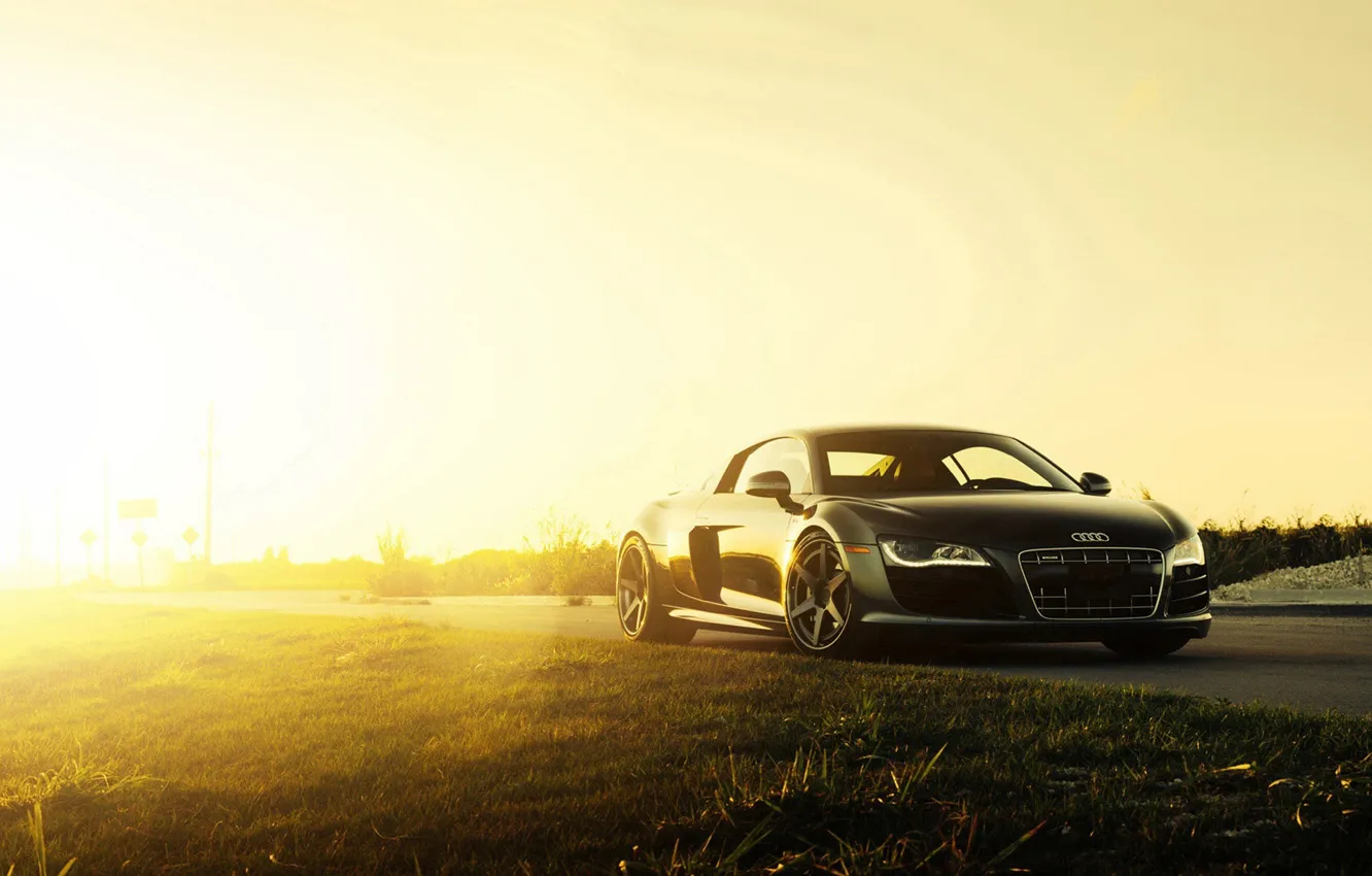 Photo wallpaper Audi, Black, Sun, V10, Supercar, Wheels, ADV.1, 2015