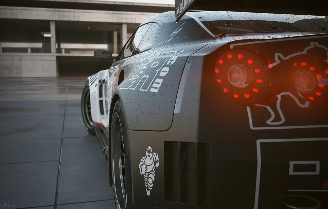 Photo wallpaper machine, drops, black, art, Nissan, Andrej Stefancik, GT1 GT-R