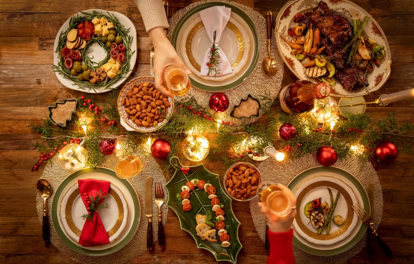 Photo wallpaper Candles, Table, Christmas, Holiday, Christmas, Food, Holiday, Food