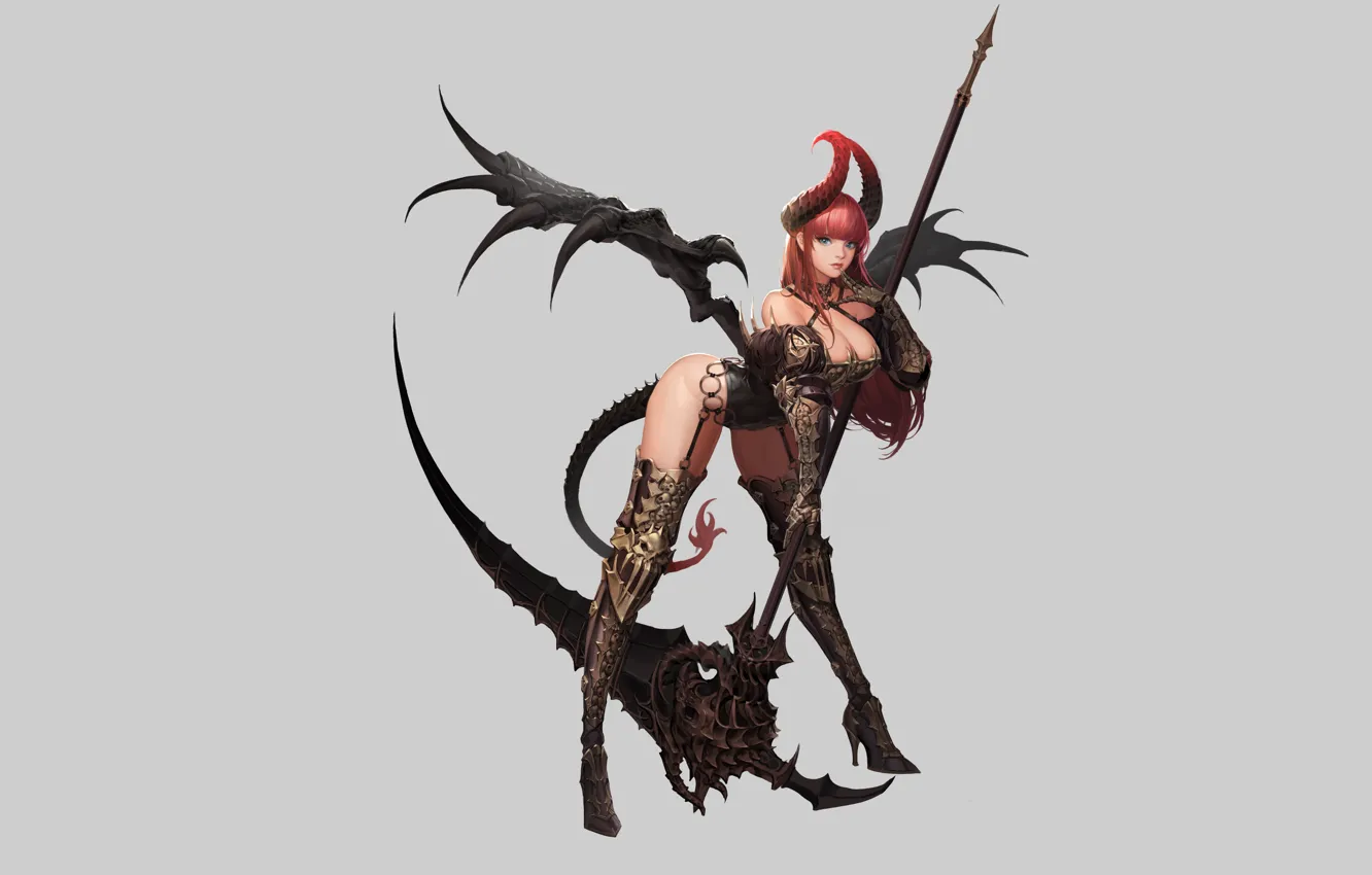 Photo wallpaper background, wings, the demon, art, tail, braid, demoness, Daeho Cha