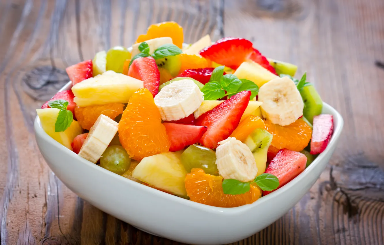 Photo wallpaper strawberry, bananas, pineapple, dessert, banana, strawberry, dessert, pineapple