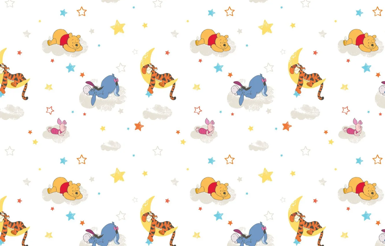 Photo wallpaper clouds, background, mood, the moon, sleep, cartoons, Piglet, Winnie The Pooh