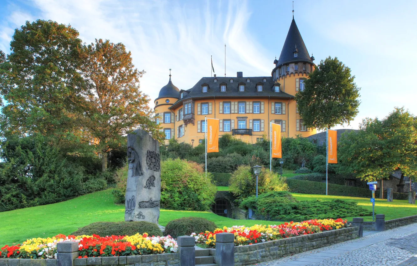 Photo wallpaper greens, grass, trees, flowers, castle, lawn, Germany, lights