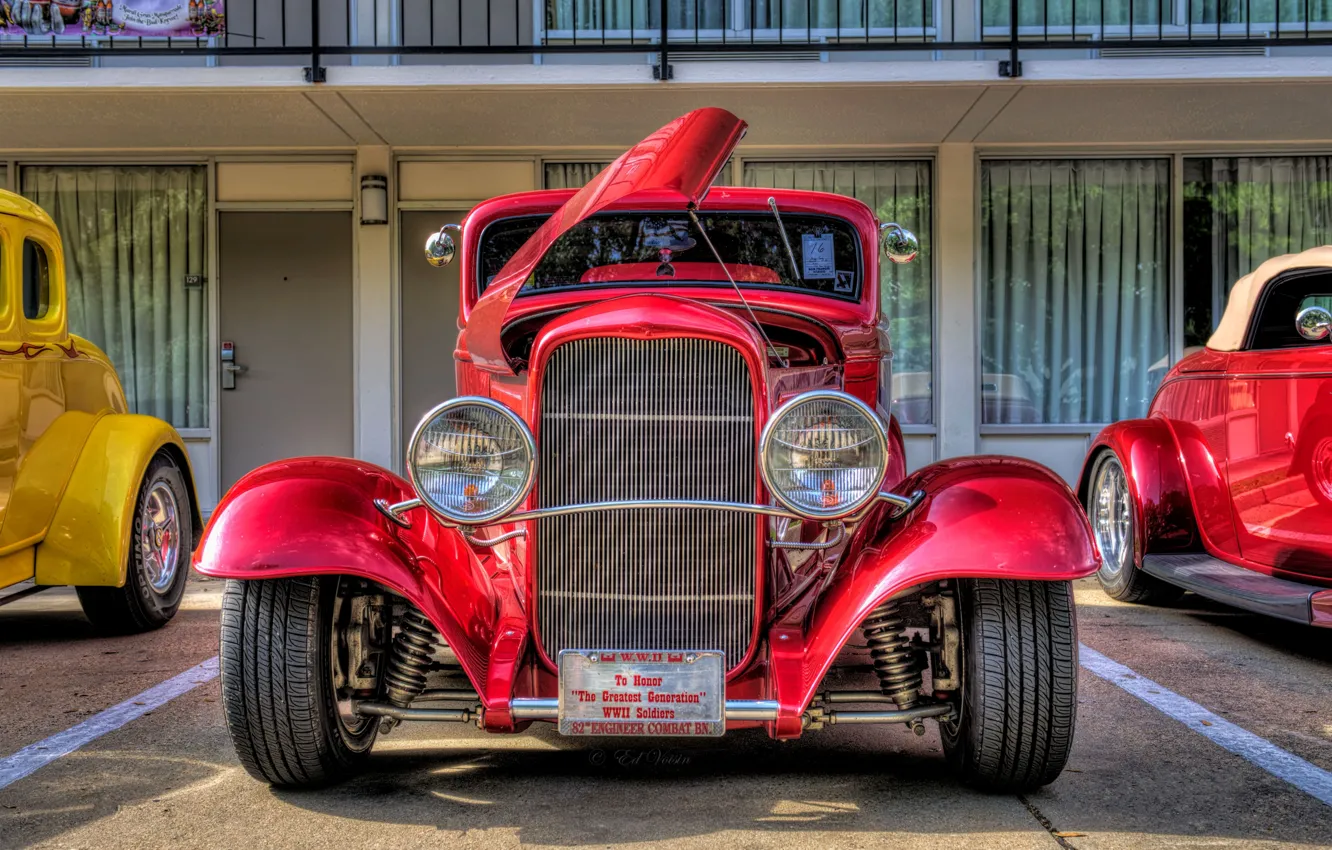 Photo wallpaper Ford, hdr, red, style, retro, coupe, oldtimer