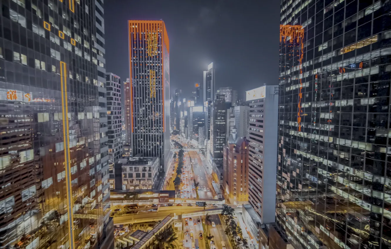 Photo wallpaper lights, night, street, palace, 8k