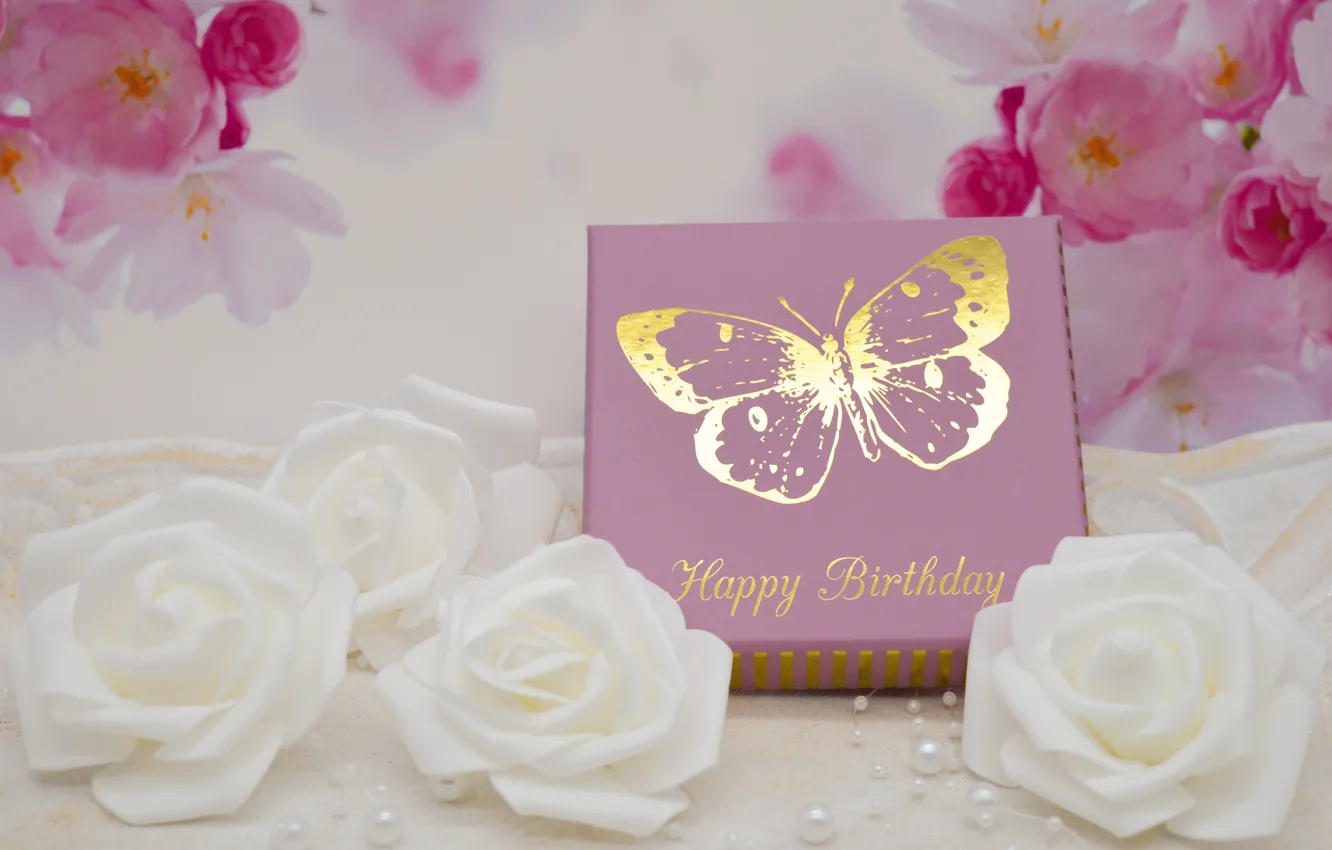Photo wallpaper flowers, birthday, holiday, box, roses, white