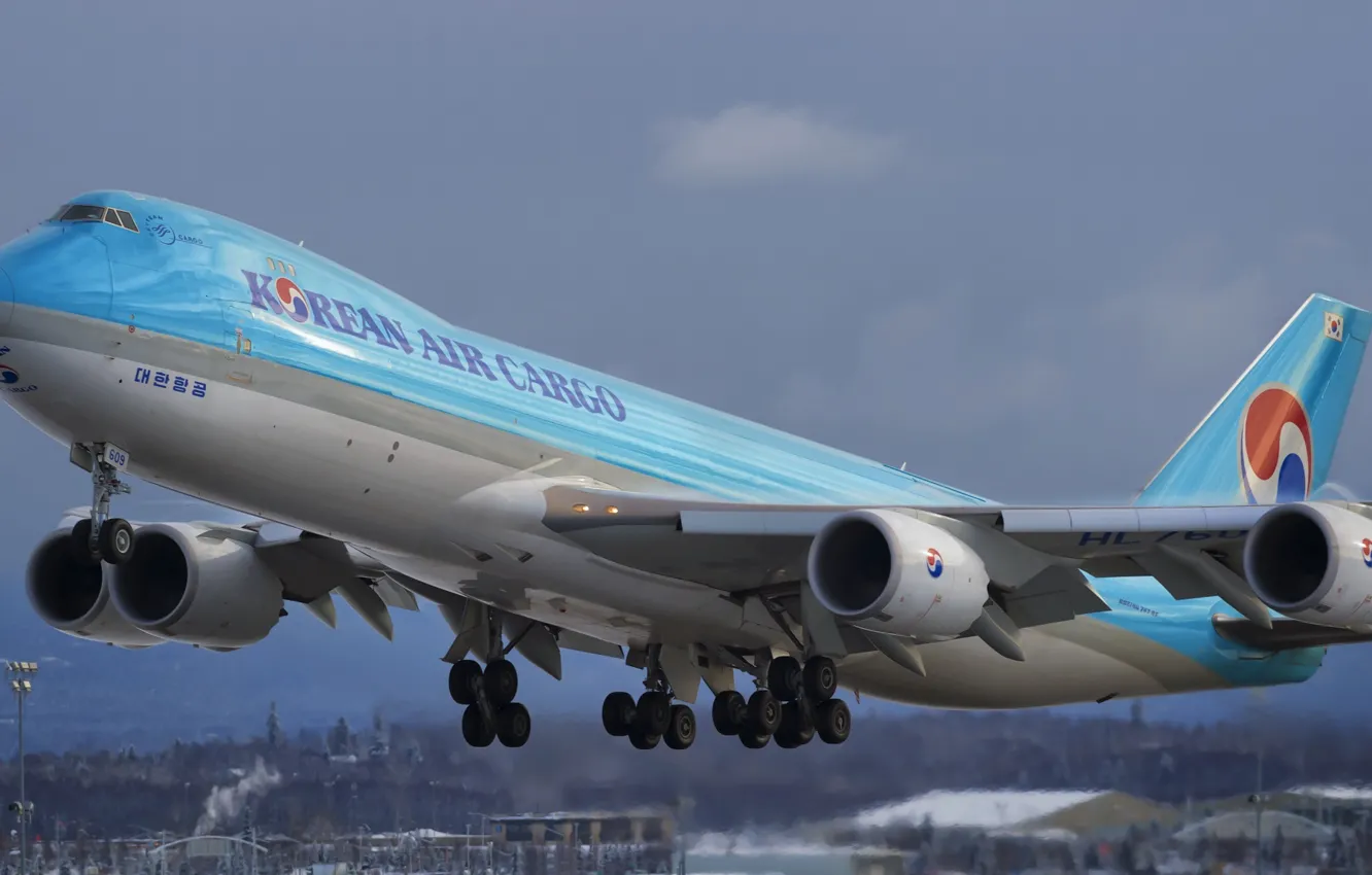 Photo wallpaper flight, the plane, Alaska, 747, Boeing, cargo, korean air cargo, boeing 747-8f