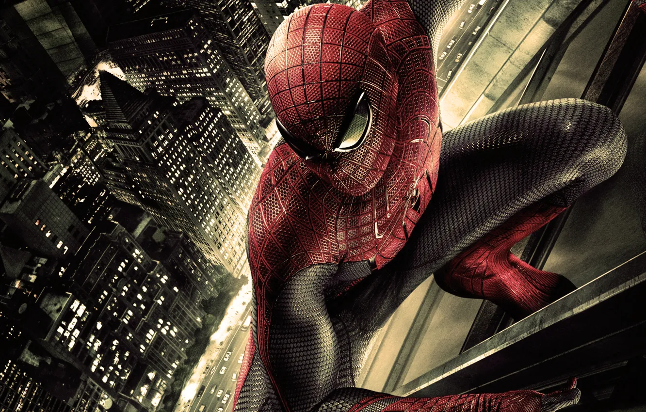 Photo wallpaper machine, skyscrapers, costume, The amazing spider-Man, amazing spider man