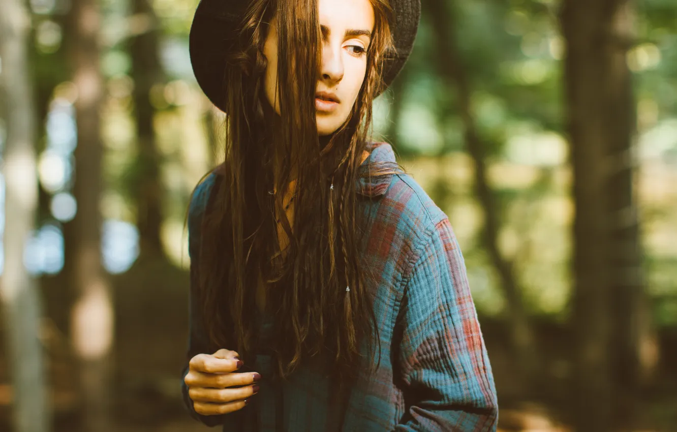 Photo wallpaper girl, hat, braids, shirt