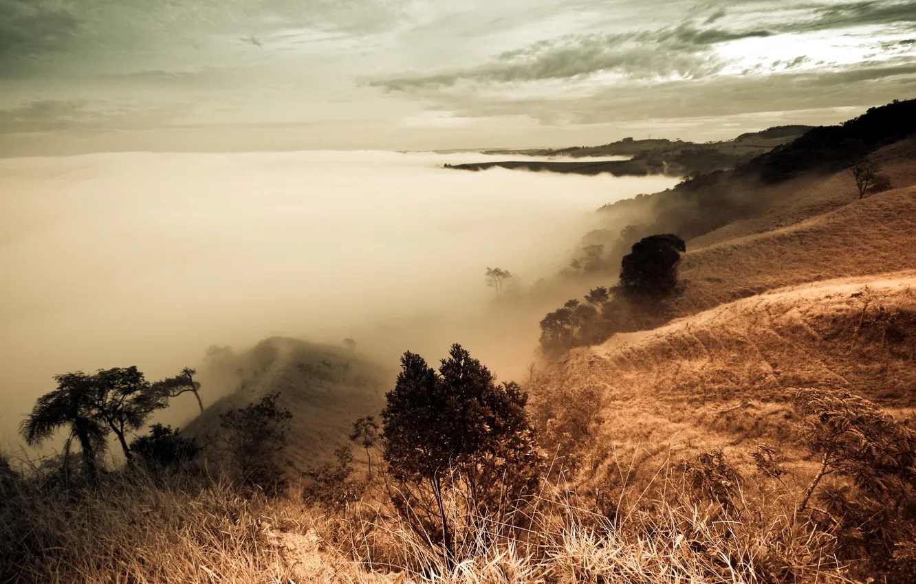 Photo wallpaper the sky, clouds, landscape, mountains