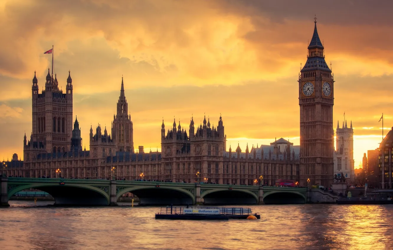 Photo wallpaper bridge, the city, river, England, London, UK, Thames, Big Ben