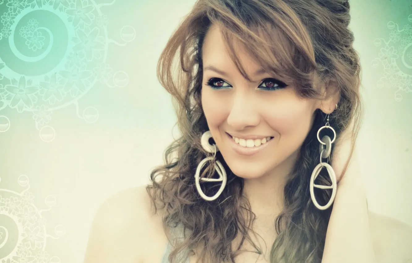 Photo wallpaper eyes, look, girl, decoration, happiness, smile, background, mood