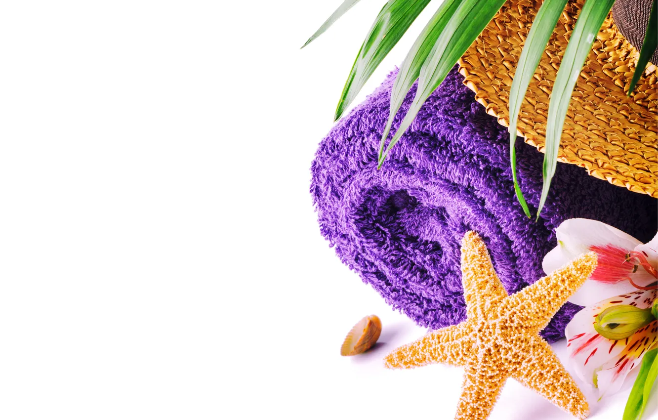 Photo wallpaper flower, towel, hat, starfish