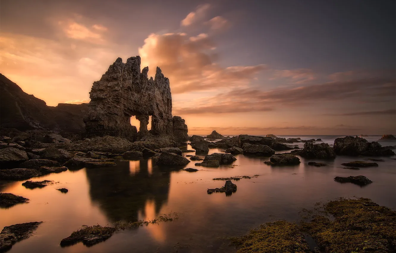 Photo wallpaper sea, nature, rocks, shore, rasvet