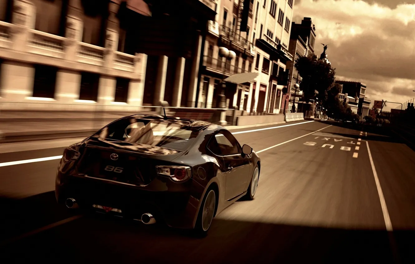 Photo wallpaper road, clouds, strip, black, speed, home, Toyota, Toyota