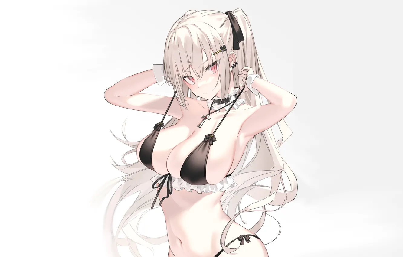 Photo wallpaper girl, white, hot, sexy, boobs, anime, hair, babe