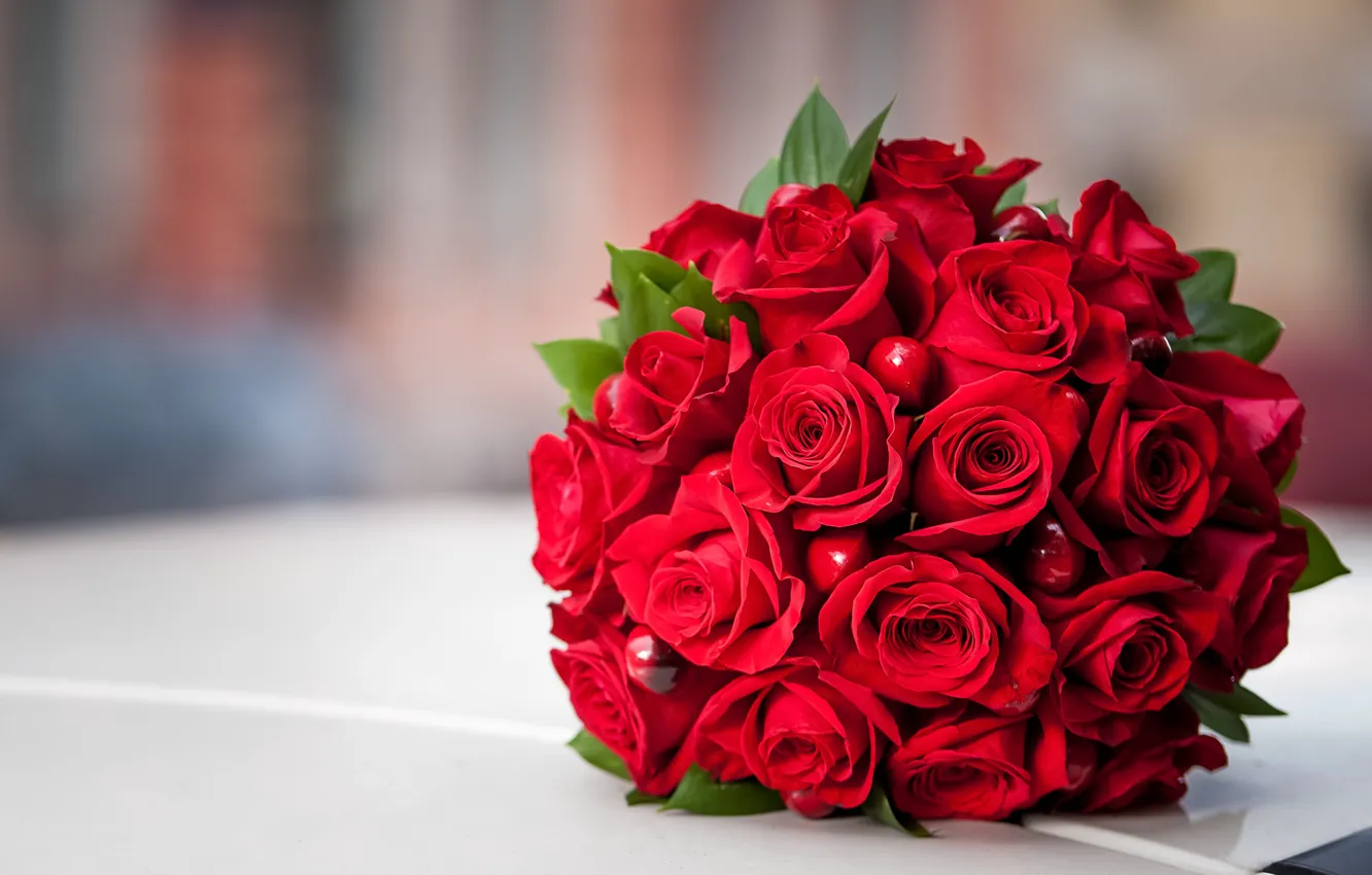 Photo wallpaper bouquet, red, roses