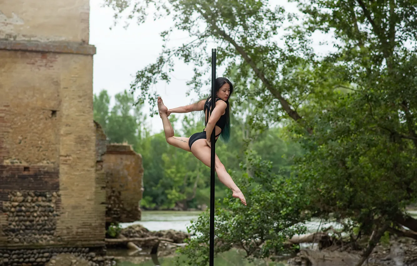 Photo wallpaper girl, background, pole