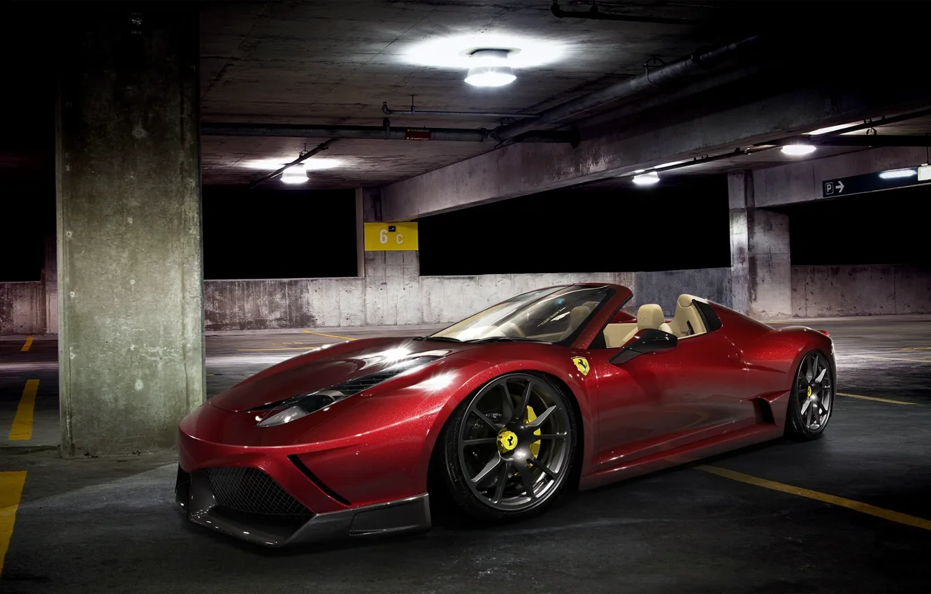 Photo wallpaper car, machine, auto, night, Ferrari, Parking, Ferrari, supercar