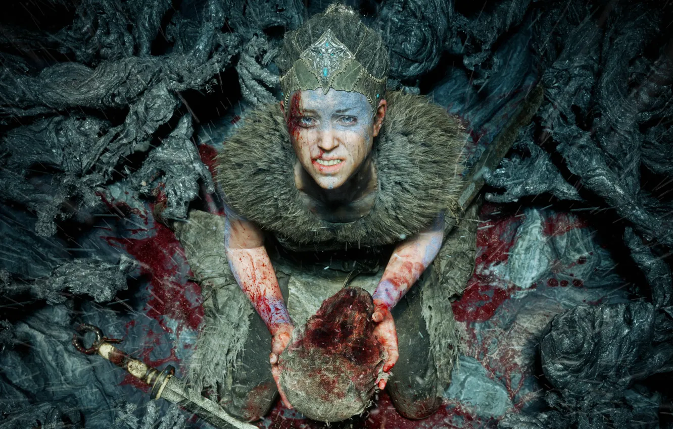 Photo wallpaper sake, girl, blood, game, weapon, woman, blade, head