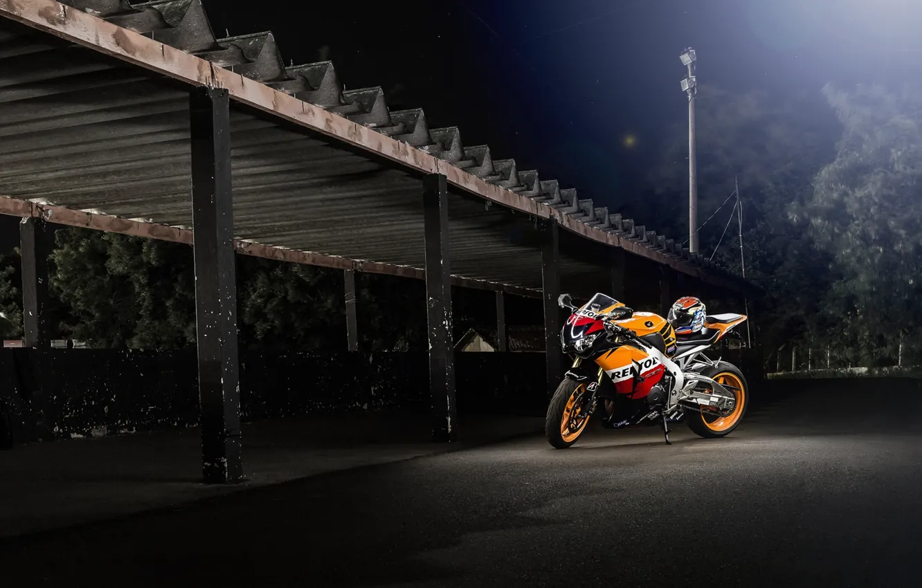 Photo wallpaper night, motorcycle, canopy, honda, bike, Honda, repsol, cbr1000rr