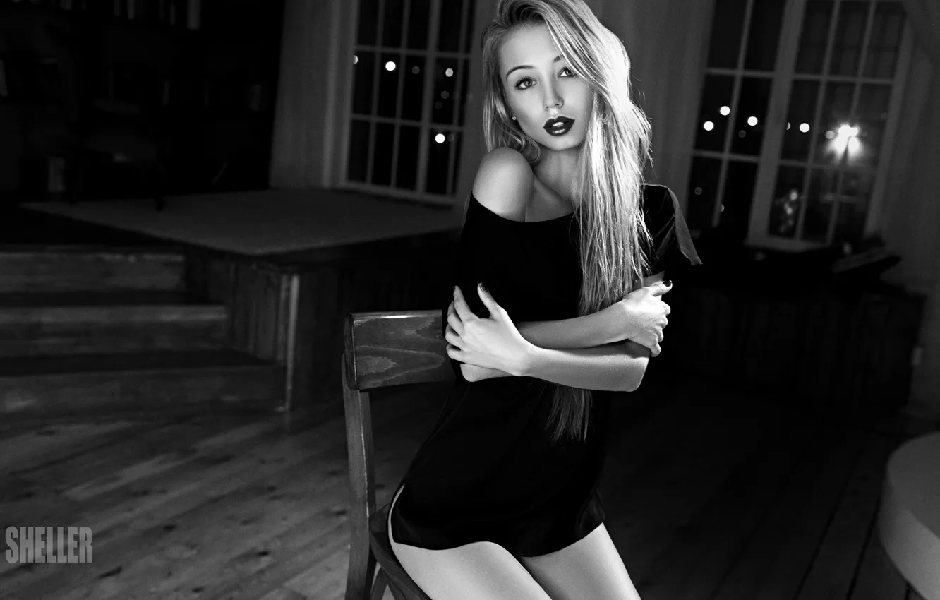 Photo wallpaper black & white, girl, dress, legs, photo, photographer, monochrome, model
