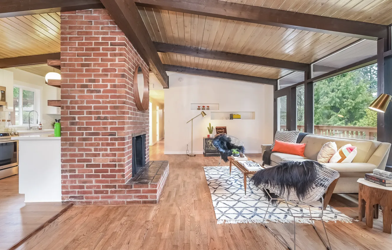 Photo wallpaper interior, fireplace, living room, Washington Home