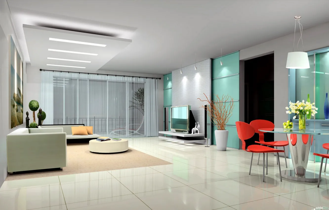 Photo wallpaper flowers, comfort, room, interior, chair, space